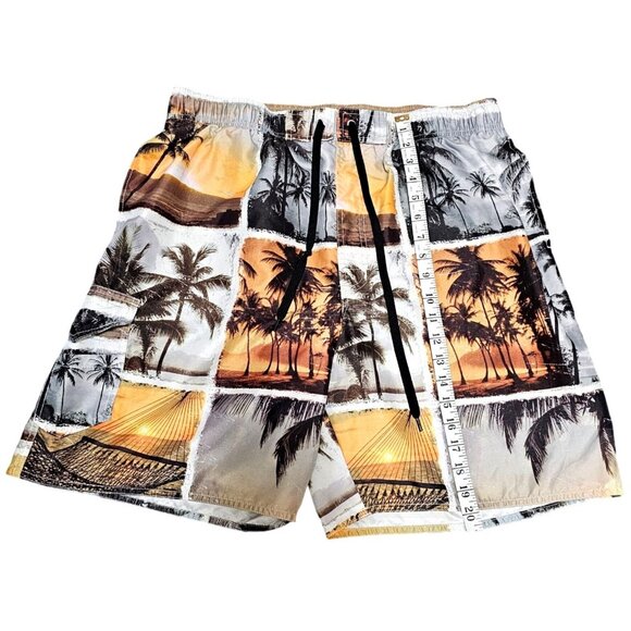 Newport Blue Mens Tropical Sunset Print Swim Trunks With Pockets Elastic Waist & - Picture 6 of 10